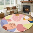 thumbnail image 1 of Round Area Rug 5ft Mid Century Morandi Abstract Geometric Area Rugs Washable Low Pile Floor Carpet for Bedroom, Boho Minimalist Art Non Slip Soft Rugs for Living Room Entryway Dining Room, 1 of 9