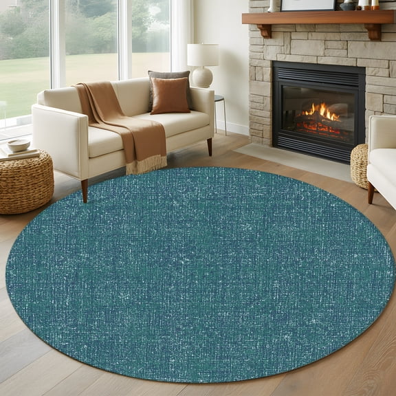 Round Area Rug 5ft Minimalist Teal Texture Pattern Area Rugs Washable Low Pile Floor Carpet for Bedroom, Green Monochrome Art Non Slip Soft Rugs for Living Room Entryway Dining Room