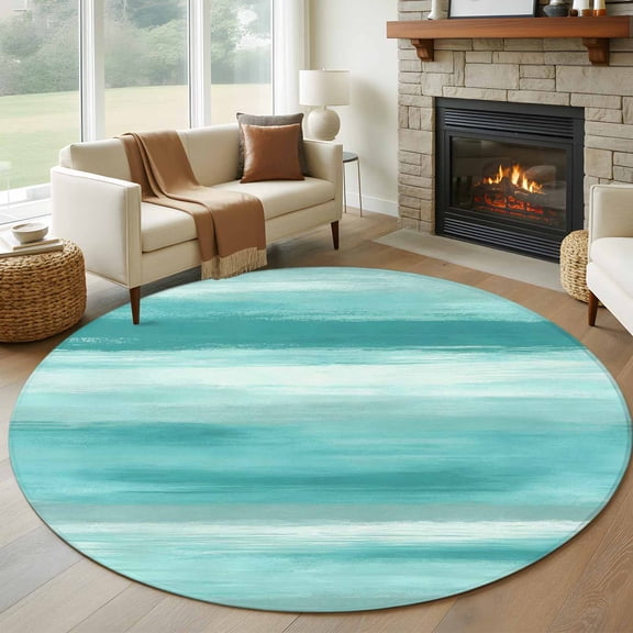 Round Area Rug 5ft Mint Green Gradient Texture Area Rugs Washable Low Pile Floor Carpet for Bedroom, Abstract Watercolor Art Non Slip Soft Rugs for Living Room Entryway Dining Room