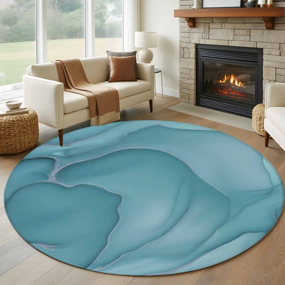 Round Area Rug 5ft Mint Green Marble Fluid Art Area Rugs Washable Low Pile Floor Carpet for Bedroom, Modern Abstract Turquoise Non Slip Soft Rugs for Living Room Entryway Dining Room