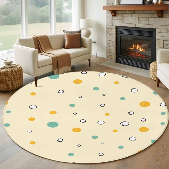 Round Area Rug 5ft, Modern Colorful Polka Dot Non-Shedding Washable Area Rug, Minimalist Style Geometric Theme Non Slip Low-Profile Circle Rugs for Living Room, Bedroom Dining Room