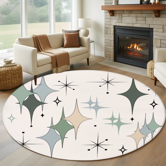 Round Area Rug 5ft Modern Diamond Geometric Art Area Rugs Washable Low Pile Floor Carpet for Bedroom, Mid Century Abstract Art Non Slip Soft Rugs for Living Room Entryway Dining Room