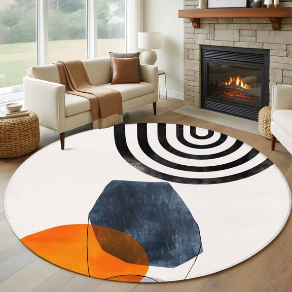 Round Area Rug 5ft Nordic Style Bohemian Arch Sun Area Rugs Washable Low Pile Floor Carpet for Bedroom, Modern Abstract Arts Non Slip Soft Rugs for Living Room Entryway Dining Room
