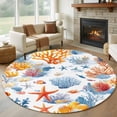 thumbnail image 1 of Round Area Rug 5ft,Ocean Starfish Blue Coral Washable Carpet Non-Slip Runner Accent Rugs Indoor Floor Mat for Bedroom Living Room Decor,Watercolor Underwater World, 1 of 9