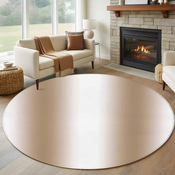 Round Area Rug 5ft Ombre Brown White Circle Kitchen Mats Non-Slip Gradient Color Washable Round Carpet for Kitchen Living Room Bedroom Home Decor