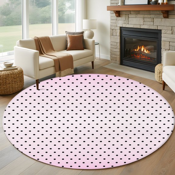 Round Area Rug 5ft Polka Dot Seamless Area Rugs Washable Low Pile Floor Carpet for Bedroom, Gradient Pink Background Non Slip Soft Rugs for Living Room Entryway Dining Room