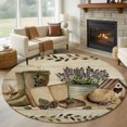 thumbnail image 1 of Round Area Rug 5ft,Rustic Retro Book Boot Cap Washable Carpet Non-Slip Runner Accent Rugs Indoor Floor Mat for Bedroom Living Room Decor,Vintage Farmhouse Wood Board, 1 of 9