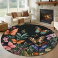 thumbnail image 1 of Round Area Rug 5ft Spring Flower Leaves Circle Kitchen Mats Non-Slip Vintage Butterfly Washable Round Carpet for Kitchen Living Room Bedroom Home Decor, 1 of 7