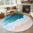 thumbnail image 1 of Round Area Rug 5ft,Summer Ombre Blue Wavy Beach Washable Carpet Non-Slip Runner Accent Rugs Indoor Floor Mat for Bedroom Living Room Decor,Classical Wave Texture, 1 of 9