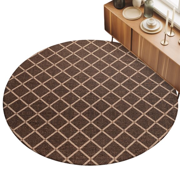 Round Area Rug 5ft Tan Diamond Pattern Floor Carpets Indoor Floor Area Mat Stain-Proof Mat Circle Rugs for Living Room Dining Room Kitchen Bedroom, Geometric Plaid Lines Sofa Throw Carpet