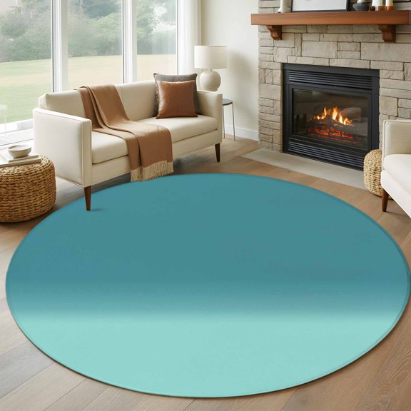 Round Area Rug 5ft Teal Turquoise Blue Circle Kitchen Mats Non-Slip Gradient Gradual Color Washable Round Carpet for Kitchen Living Room Bedroom Home Decor