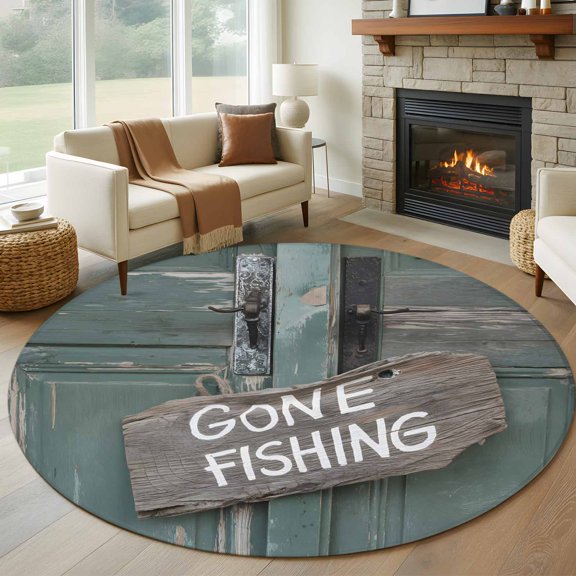 Round Area Rug 5ft Vintage Farmhouse Green Board Area Rugs Washable Low Pile Floor Carpet for Bedroom, Funny Quote Seamless Non Slip Soft Rugs for Living Room Entryway Dining Room