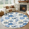 thumbnail image 1 of Round Area Rug 5ft,Vintage Tropical Blue Sea Fish Coral Washable Carpet Non-Slip Runner Accent Rugs Indoor Floor Mat for Bedroom Living Room Decor,Watercolor Ocean Marine Life, 1 of 9