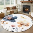 thumbnail image 1 of Round Area Rug 5ft,Watercolor Blue Yellow Floral Dragonfly Washable Carpet Non-Slip Runner Accent Rugs Indoor Floor Mat for Bedroom Living Room Decor,Flowers Leaves, 1 of 9