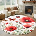 thumbnail image 1 of Round Area Rug 5ft,Watercolor Spring Red Poppy Flower Washable Carpet Non-Slip Runner Accent Rugs Indoor Floor Mat for Bedroom Living Room Decor,Botanical Plant Butterfly, 1 of 9