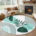 thumbnail image 1 of Round Area Rug 6 Ft, Boho Geometric Washable Non-Slip Circle Carpet for Living Room/Bedroom, Aqua Ethnic Abstract Stripes Leaves Low-Profile Indoor Mats Collection Rugs for Residential, 1 of 7