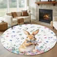 thumbnail image 1 of Round Area Rug 6 Ft, Bunny Easter Washable Non-Slip Circle Carpet for Living Room/Bedroom, Spring Floral Rabbits Eggs Farmhouse Low-Profile Indoor Mats Collection Rugs for Residential, 1 of 7
