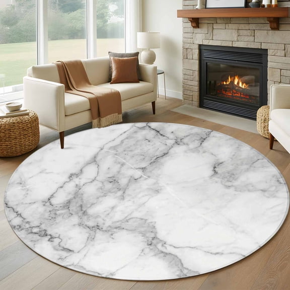 Round Area Rug 6 Ft, Gray Marble Washable Non-Slip Circle Carpet for Living Room/Bedroom, Modern Simple Gradient Abstract Patterned Low-Profile Indoor Mats Collection Rugs for Residential