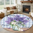 thumbnail image 1 of Round Area Rug 6 Ft, Purple Lavender Washable Non-Slip Circle Carpet for Living Room/Bedroom, Spring Daisy Butterfly Plants Watercolor Blue Low-Profile Indoor Mats Collection Rugs for Residential, 1 of 7