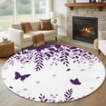 thumbnail image 1 of Round Area Rug 6 Ft, Purple Spring Botanical Washable Non-Slip Circle Carpet for Living Room/Bedroom, Weeping Eucalyptus Butterfly Low-Profile Indoor Mats Collection Rugs for Residential, 1 of 8