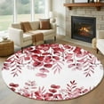 thumbnail image 1 of Round Area Rug 6 Ft, Red Eucalyptus Leaves Washable Non-Slip Circle Carpet for Living Room/Bedroom, Spring Summer Botanical Low-Profile Indoor Mats Collection Rugs for Residential, 1 of 7