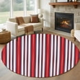thumbnail image 1 of Round Area Rug 6 Ft, Red Pink Stripes Washable Non-Slip Circle Carpet for Living Room/Bedroom, Country Simple Gradient Vertical Lines Low-Profile Indoor Mats Collection Rugs for Residential, 1 of 7