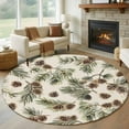 thumbnail image 1 of Round Area Rug 6 Ft, Sage Green Christmas Washable Non-Slip Circle Carpet for Living Room/Bedroom, Rustic Pine Cones Xmas Botanical Low-Profile Indoor Mats Collection Rugs for Residential, 1 of 7
