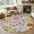 thumbnail image 1 of Round Area Rug 6 Ft, Sunflower Vintage Washable Non-Slip Circle Carpet for Living Room/Bedroom, Yellow Floral Summer Botanical Retro Art Low-Profile Indoor Mats Collection Rugs for Residential, 1 of 7