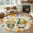 thumbnail image 1 of Round Area Rug 6 Ft, Sunflowers Washable Non-Slip Circle Carpet for Living Room/Bedroom, Spring Gnomes Hydrangea Daisy Botanical Beige Low-Profile Indoor Mats Collection Rugs for Residential, 1 of 7