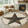 thumbnail image 1 of Round Area Rug 6 Ft, Texas Star Rustic Washable Non-Slip Circle Carpet for Living Room/Bedroom, Vintage Farmhouse Striped Brown Low-Profile Indoor Mats Collection Rugs for Residential, 1 of 7