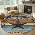 thumbnail image 1 of Round Area Rug 6 Ft, Texas Star Vintage Washable Non-Slip Circle Carpet for Living Room/Bedroom, Berry Navy Blue Brown Wooden Low-Profile Indoor Mats Collection Rugs for Residential, 1 of 8