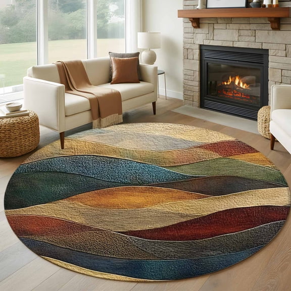 Round Area Rug 6 Ft, Vintage Green Blue Washable Non-Slip Circle Carpet for Living Room/Bedroom, Farmhouse Retro Art Low-Profile Indoor Mats Collection Rugs for Residential