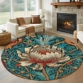 thumbnail image 1 of Round Area Rug 6 Ft, William Morris Plant Floral Washable Non-Slip Circle Carpet for Living Room/Bedroom, Retro Lotus Flower Leaves Low-Profile Indoor Mats Collection Rugs for Residential, 1 of 8