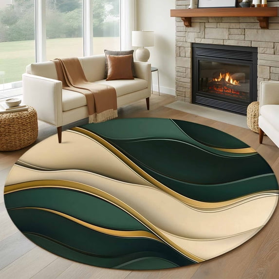 Round Area Rug 6ft,Abstract Ripple Art Washable Carpet Non-Slip Runner Accent Rugs Indoor Floor Mat for Bedroom Living Room Decor,Modern Artwork