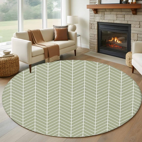 Round Area Rug 6ft,Sage Green Chevron Pattern Washable Carpet Non-Slip Runner Accent Rugs Indoor Floor Mat for Bedroom Living Room Decor,Modern Geometric Art