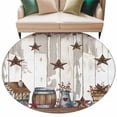 thumbnail image 1 of Round Area Rug 6ft,Watercolor Country Star on Wood Board Washable Carpet Non-Slip Runner Accent Rugs Indoor Floor Mat for Bedroom Living Room Decor,Red Flowers, 1 of 9