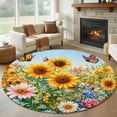 thumbnail image 1 of Round Area Rug 6ft,Watercolor Sunflower Butterfly Washable Carpet Non-Slip Runner Accent Rugs Indoor Floor Mat for Bedroom Living Room Decor,Summer Garden Pastoral Plants, 1 of 9