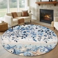 thumbnail image 1 of Round Area Rug 7 Ft, Blue Coastal Starfish Washable Non-Slip Circle Carpet for Living Room/Bedroom, Beach Nautical Shell Eucalyptus Vintage Low-Profile Large Runner Mat Collection Rugs for Indoor, 1 of 8