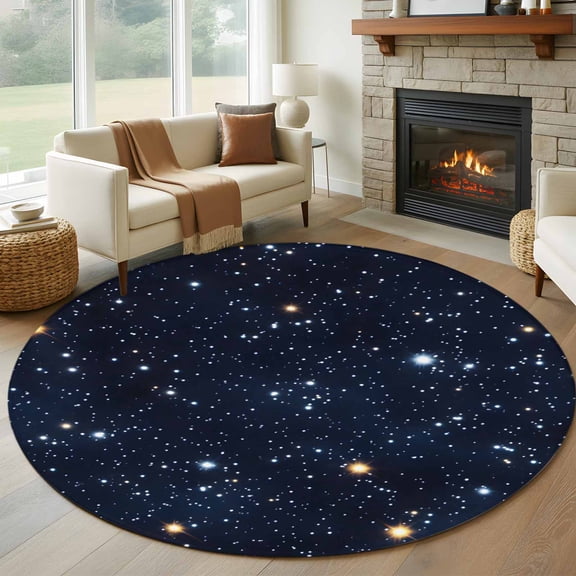 Round Area Rug 7 Ft, Blue Starry Sky Washable Non-Slip Circle Carpet for Living Room/Bedroom, Universe Space Galaxy Night Star Low-Profile Large Runner Mat Collection Rugs for Indoor