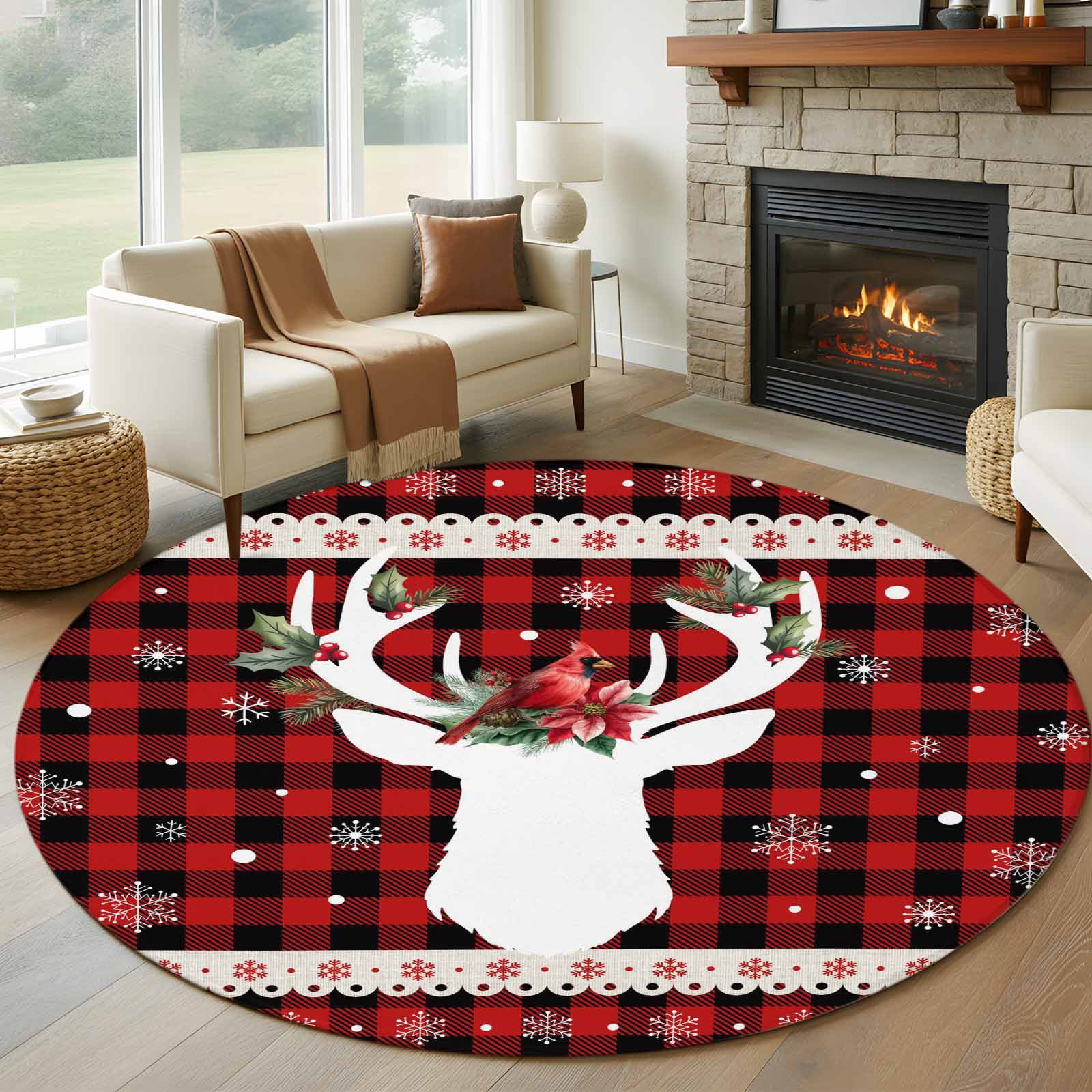 Round Area Rug 7 Ft, Christmas Elk Washable Non-Slip Circle Carpet for ...