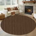 thumbnail image 1 of Round Area Rug 7 Ft, Dark Brown Rattan Washable Non-Slip Circle Carpet for Living Room/Bedroom, Vintage Abstract Wicker Texture Low-Profile Large Runner Mat Collection Rugs for Indoor, 1 of 8