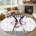 thumbnail image 1 of Round Area Rug 7 Ft, Easter Washable Non-Slip Circle Carpet for Living Room/Bedroom, Farmhouse Retro Carrots Rabbit Black Plaid Low-Profile Large Runner Mat Collection Rugs for Indoor, 1 of 8
