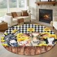 thumbnail image 1 of Round Area Rug 7 Ft, Farmhouse Pig Cow Wooden Washable Non-Slip Circle Carpet for Living Room/Bedroom, Black White Buffalo Plaid Low-Profile Large Runner Mat Collection Rugs for Indoor, 1 of 8