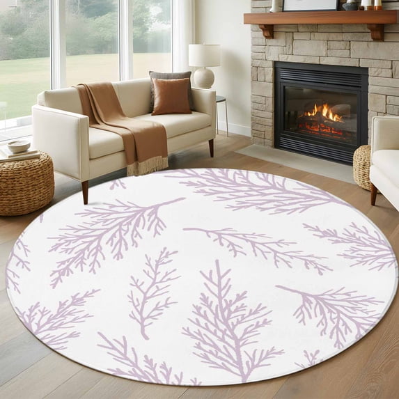 Round Area Rug 7 Ft, Pink Purple Tree Branches Washable Non-Slip Circle Carpet for Living Room/Bedroom, Farmhouse Nature Botanical Low-Profile Large Runner Mat Collection Rugs for Indoor
