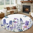 thumbnail image 1 of Round Area Rug 7 Ft, Purple Floral Washable Non-Slip Circle Carpet for Living Room/Bedroom, Spring Lavender Daisy Butterflies Botanical Low-Profile Large Runner Mat Collection Rugs for Indoor, 1 of 7