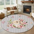 thumbnail image 1 of Round Area Rug 7 Ft, Spring Easter Bunny Washable Non-Slip Circle Carpet for Living Room/Bedroom, Grey Buffalo Plaid Pink Tulips Low-Profile Large Runner Mat Collection Rugs for Indoor, 1 of 8