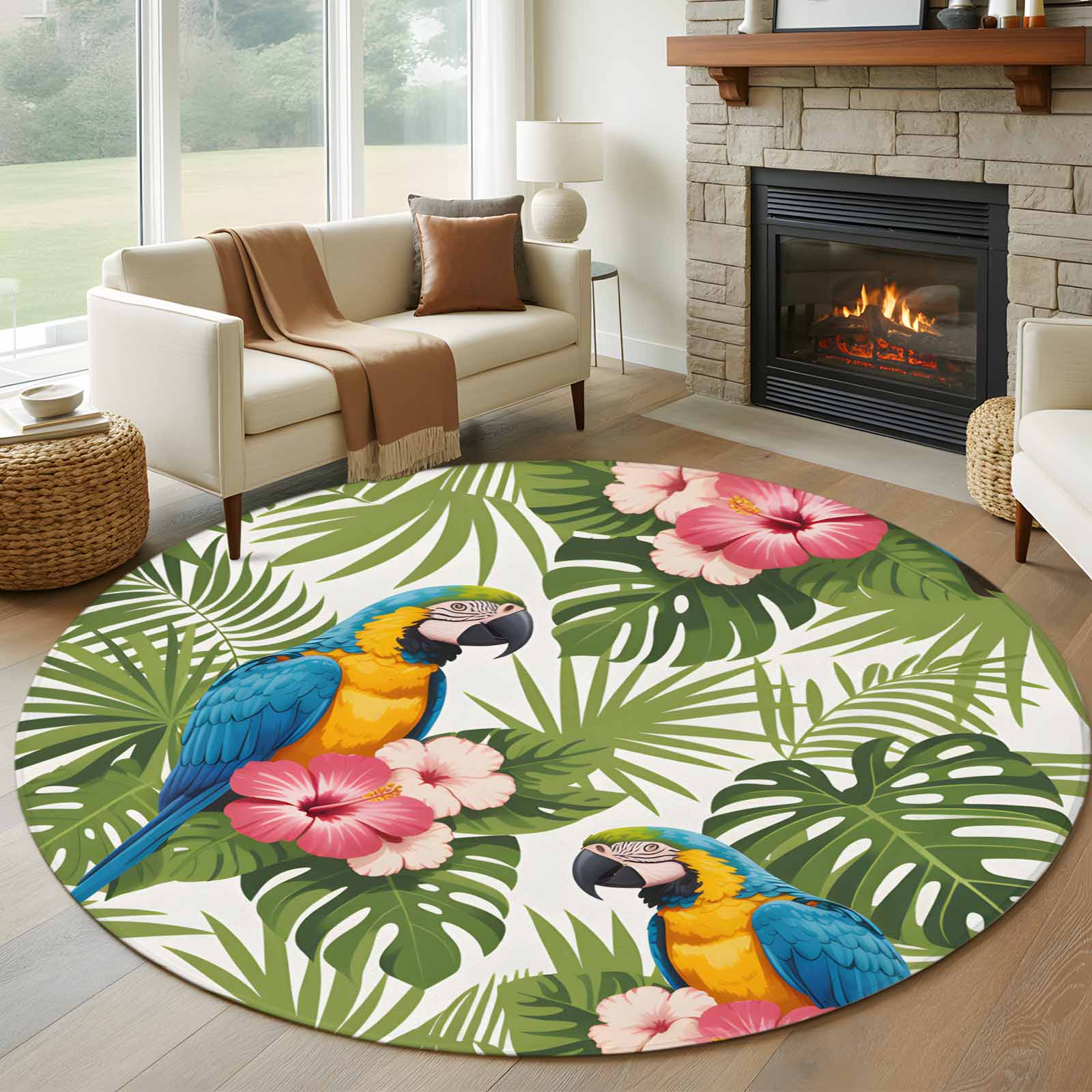 Round Area Rug 7 Ft, Summer Washable Non-Slip Circle Carpet for Living ...