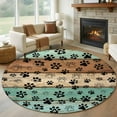 thumbnail image 1 of Round Area Rug 7 Ft, Teal Blue Brown Washable Non-Slip Circle Carpet for Living Room/Bedroom, Rustic Farmhouse Dog Paw Vintage Low-Profile Large Runner Mat Collection Rugs for Indoor, 1 of 7