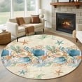 thumbnail image 1 of Round Area Rug 8 Ft, Beach Coastal Beige Washable Non-Slip Circle Carpet for Living Room/Bedroom, Nautical Shell Starfish Coral Summer Collection Low-Profile Large Area Rugs for Indoor, 1 of 8