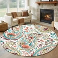thumbnail image 1 of Round Area Rug 8 Ft, Boho Flower Washable Non-Slip Circle Carpet for Living Room/Bedroom, Spring Watercolor Botanical Paisley Floral Leaf Collection Low-Profile Large Area Rugs for Indoor, 1 of 8